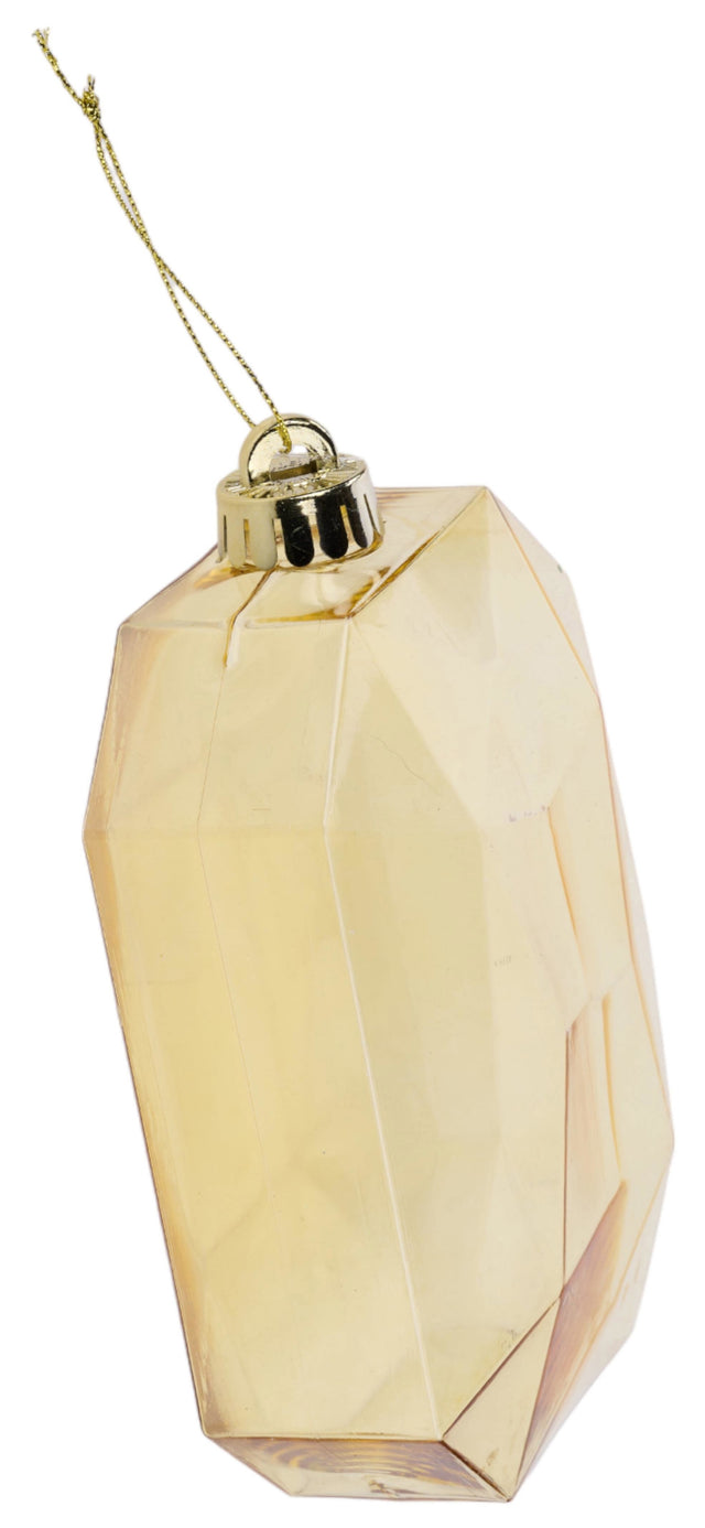 A gold, plastic rectangular gem ornament.