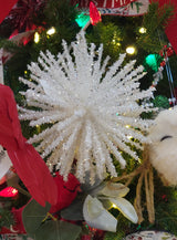 White tinsel starburst ornament.