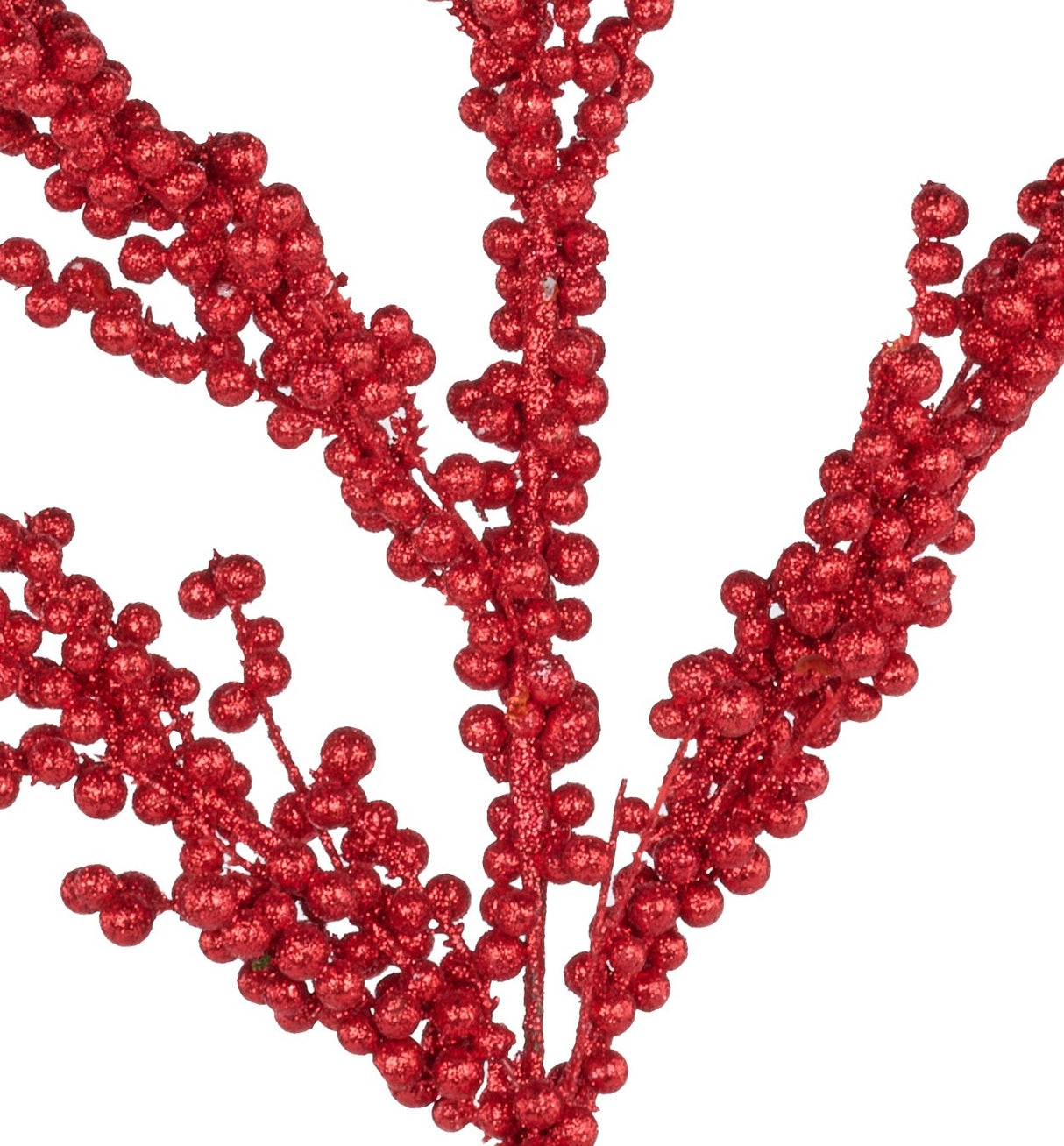 Pick spray designed to look like four stems covered in red, glittered berries.
