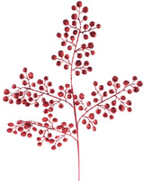 Pick spray designed to look like stems with rounded leaves. Covered in red glitter.