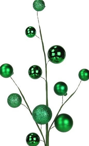 This vacuum plated vase filler contains a collection of emerald green balls in either smooth, metallic or glitter finishes.