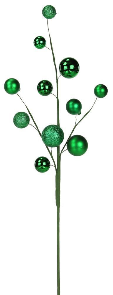 This vacuum plated vase filler contains a collection of emerald green balls in either smooth, metallic or glitter finishes.
