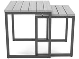 This image shows the nesting end tables on a white background. The tabletop is a light gray color and the table legs are a dark gray color.
