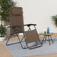 This image shows the brown colored Zero Gravity chair on a backyard patio.