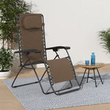 This image shows the brown colored Zero Gravity chair on a backyard patio.