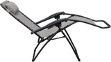 This image shows the grey chair in a reclining position.