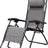 Folding recliner chair with a headrest. There are different color options. This image shows a black frame chair with grey sling fabric.