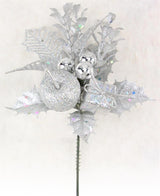 7" Silver Apple, Present, Bauble Pick Spray