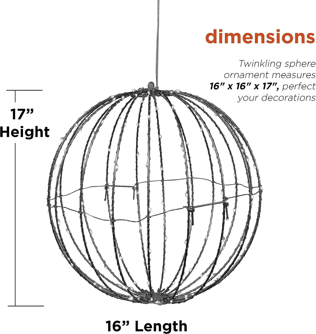 8" Foldable Metal Warm White LED Sphere Hanging Ornament