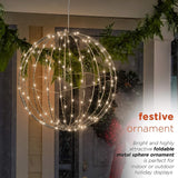 8" Foldable Metal Warm White LED Sphere Hanging Ornament