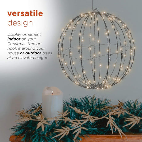 8" Foldable Metal Warm White LED Sphere Hanging Ornament