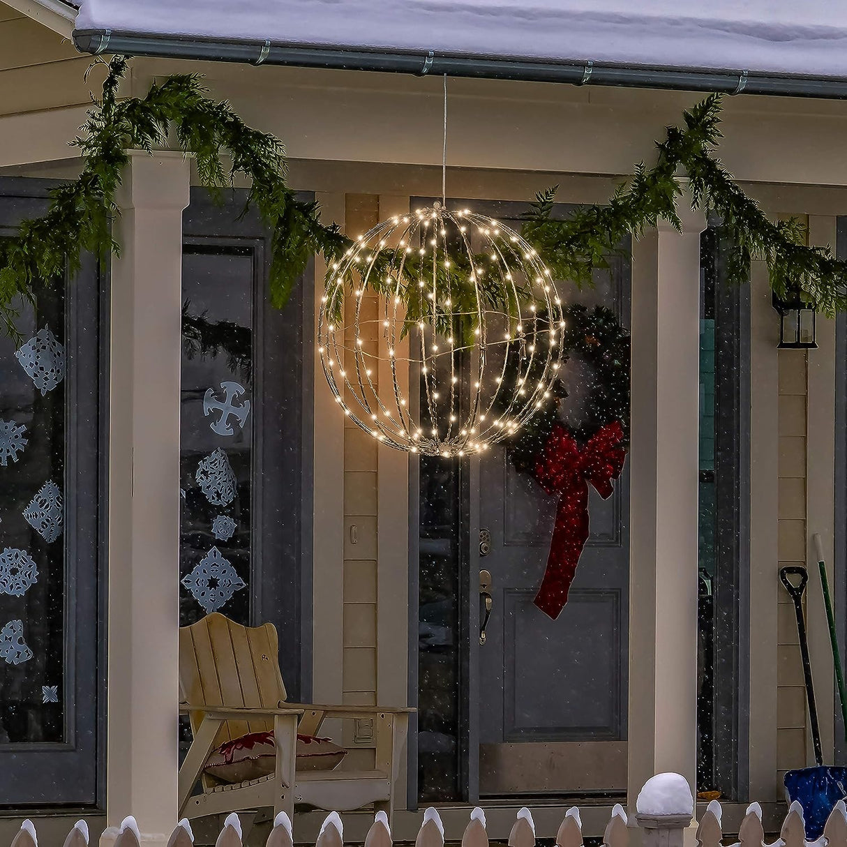 8" Foldable Metal Warm White LED Sphere Hanging Ornament