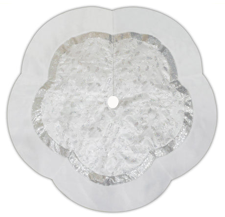60" Silver Glitter Tree Skirt with White Fur Border