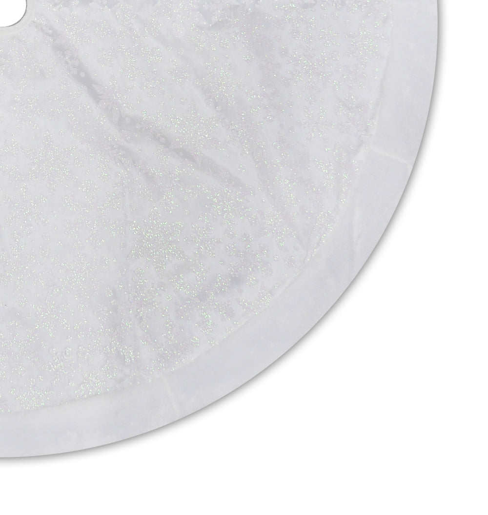 48" White Sheer Organza with Faux Fur Trim Christmas Tree Skirt