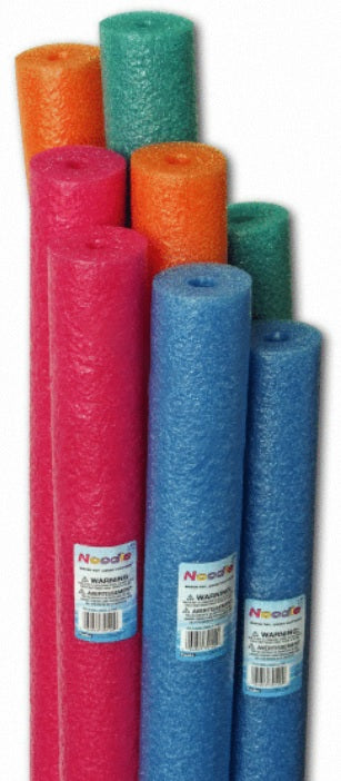 Foam pool noodles in different colors.