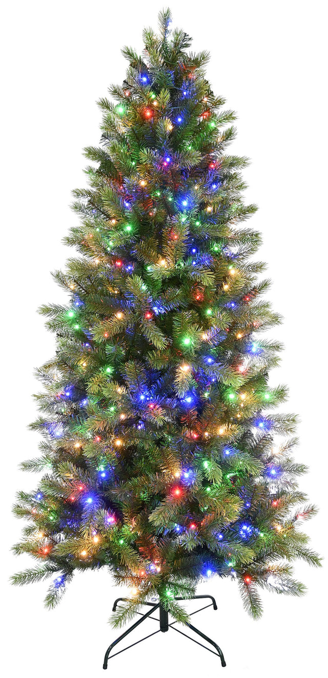 Artificial tree pre-lit with color changing LED lights.
