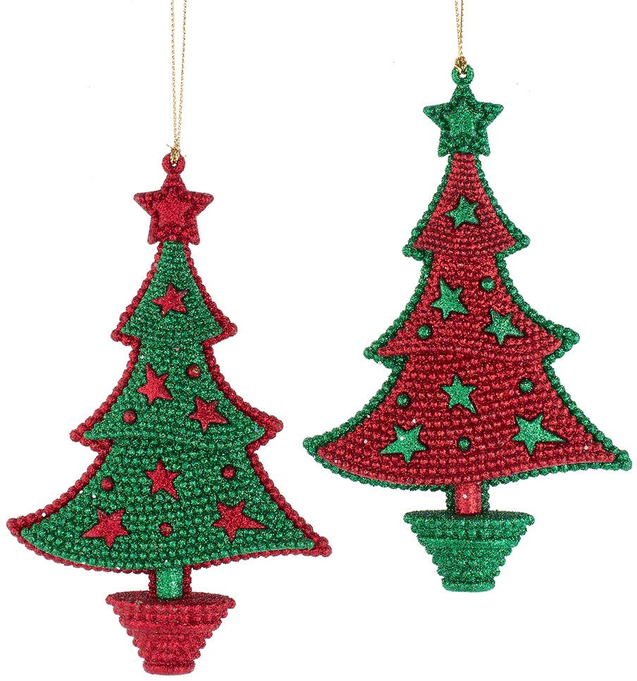 5.5" Glittered Red and Green Christmas Tree Ornament