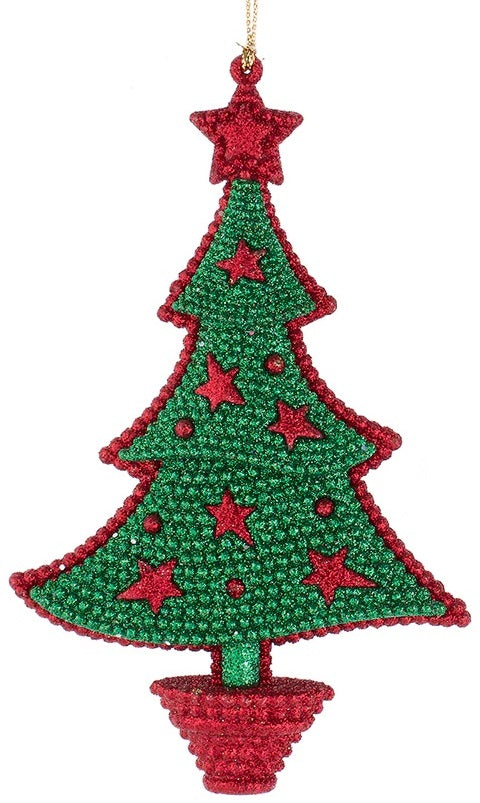 5.5" Glittered Red and Green Christmas Tree Ornament