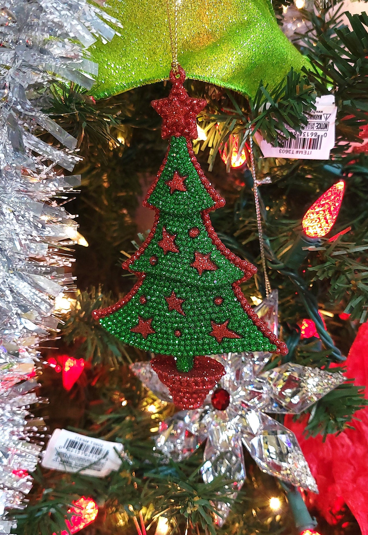 5.5" Glittered Red and Green Christmas Tree Ornament