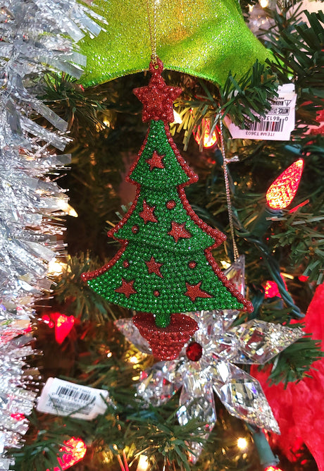 5.5" Glittered Red and Green Christmas Tree Ornament