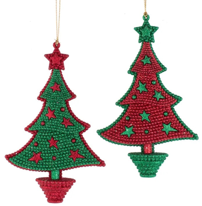 5.5" Glittered Red and Green Christmas Tree Ornament