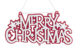 Ornament that reads "Merry Christmas" and features four stars. One ornament is white text on a red background. One ornament is red text on a white background.