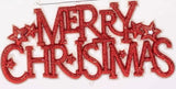 Ornament that reads "Merry Christmas" and features four stars. One ornament is white text on a red background. One ornament is red text on a white background.