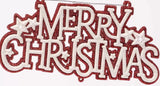 Ornament that reads "Merry Christmas" and features four stars. One ornament is white text on a red background. One ornament is red text on a white background.