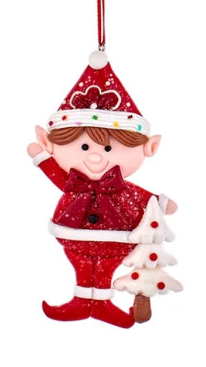 4.5" Red & White Gingerbread Elf Ornament