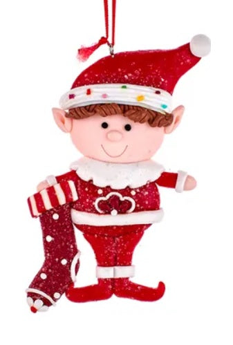 4.5" Red & White Gingerbread Elf Ornament