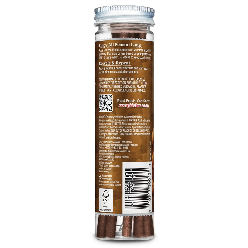 Fragrance-Infused Paper Sticks. Set of 6 scented ornaments that smell like Two Dashes of Cinnamon.