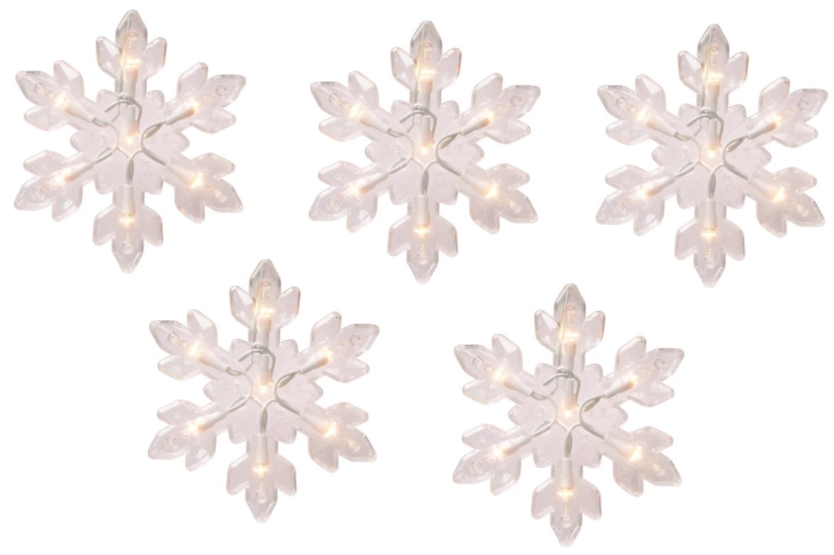 Set of 5 Lighted Frosted Snowflake Lights