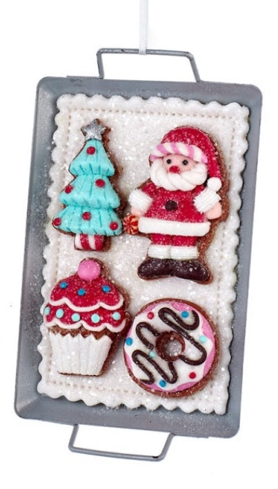 5" Claydough Holiday Cookies on Metal Pan Ornament
