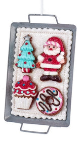 5" Claydough Holiday Cookies on Metal Pan Ornament