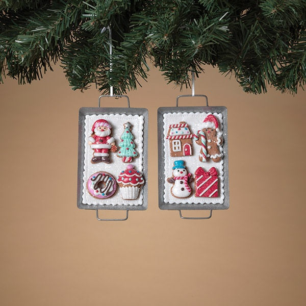 5" Claydough Holiday Cookies on Metal Pan Ornament
