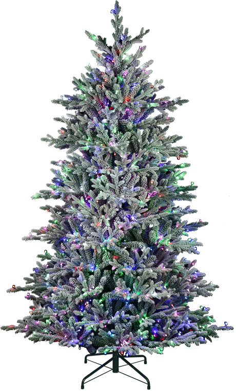 Artificial tree pre-lit with Starry lights. The branches are decorated with white to appear covered in snow.