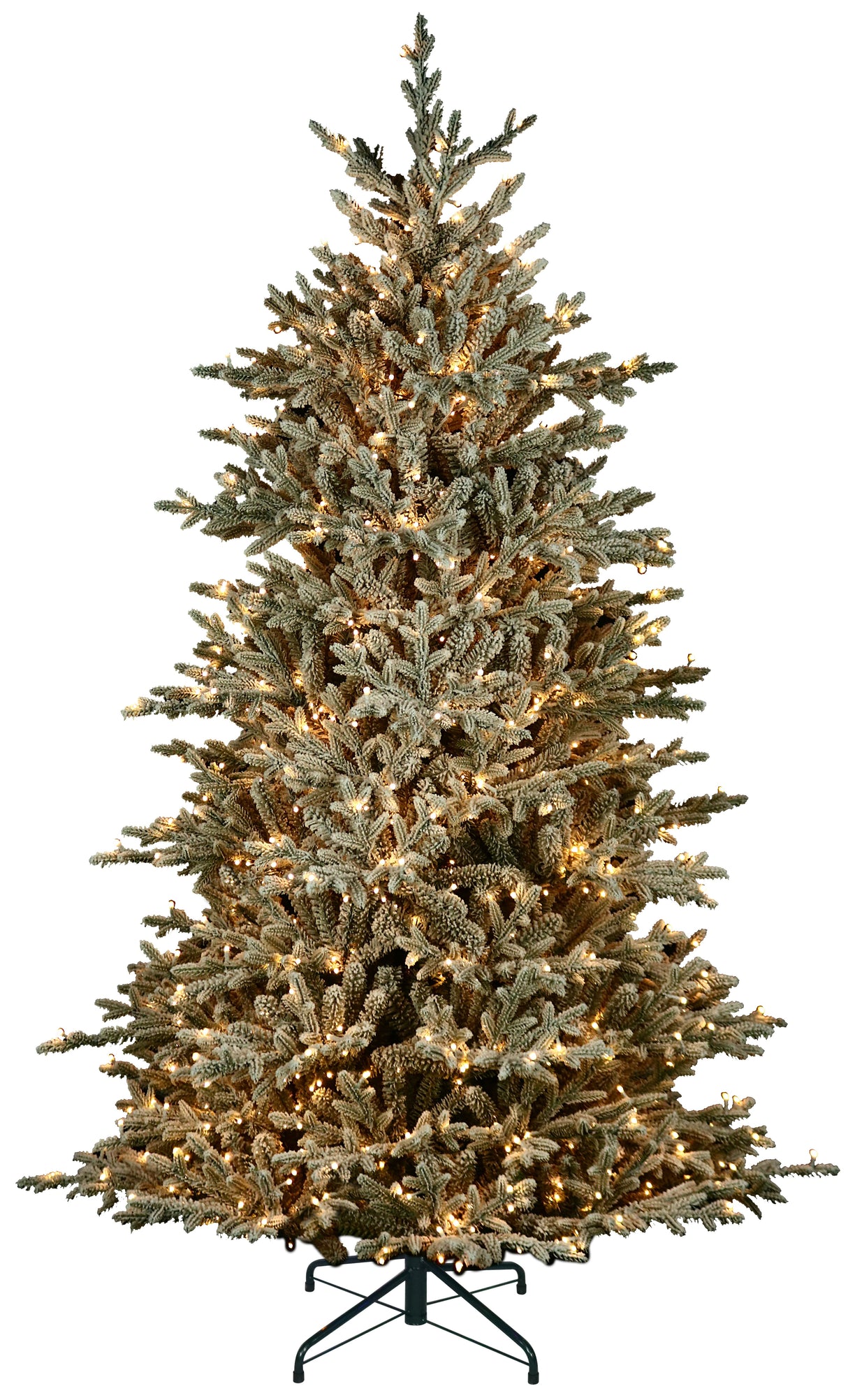 Artificial tree pre-lit with Starry lights. The branches are decorated with white to appear covered in snow.