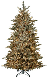 Artificial tree pre-lit with Starry lights. The branches are decorated with white to appear covered in snow.