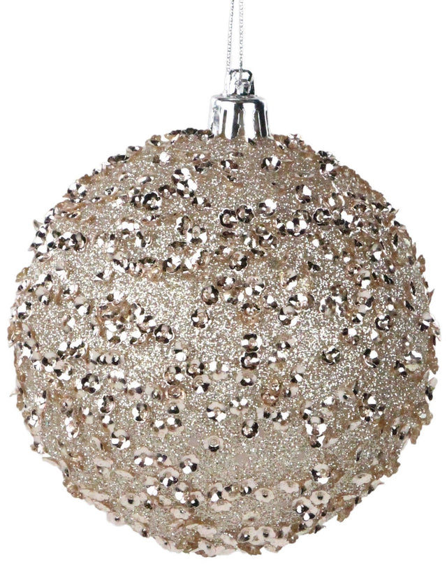 Taupe colored glittery ornament.