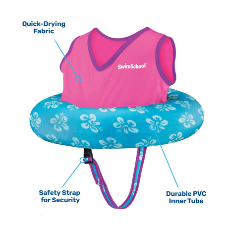 Swim outfit for toddlers. It features an inflatable ring around the center to keep them afloat.