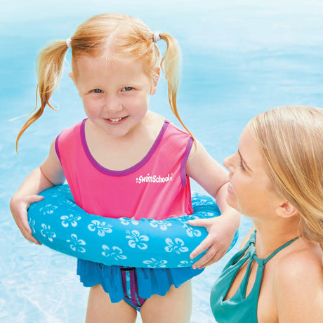Swim outfit for toddlers. It features an inflatable ring around the center to keep them afloat.
