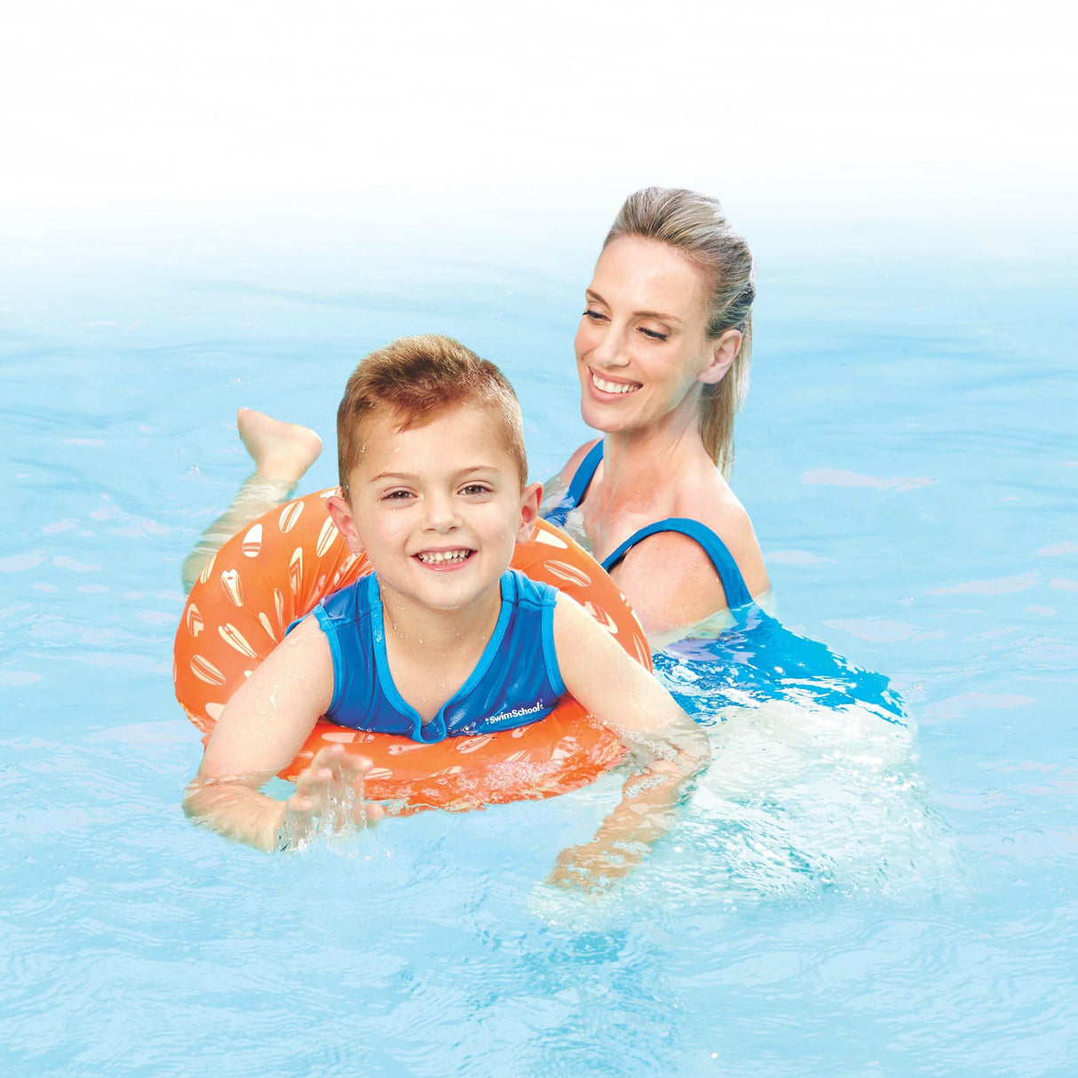Swim outfit for toddlers. It features an inflatable ring around the center to keep them afloat.