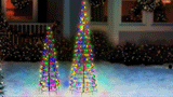 Set of 2 Wire Cone Trees with Multi-Colored Twinkling LED Lights