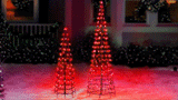 Set of 2 Wire Cone Trees with Red Twinkling LED Lights