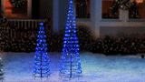 Set of 2 Wire Cone Trees with Blue Twinkling LED Lights
