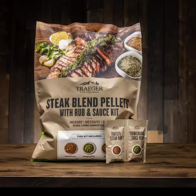 Traeger Steak Blend Pellets with Rub & Sauce Kit
