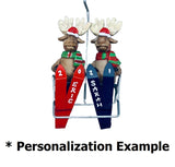 5.12" Moose Family of 2 on Ski Lift Ornament for Personalization