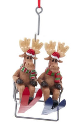5.12" Moose Family of 2 on Ski Lift Ornament for Personalization