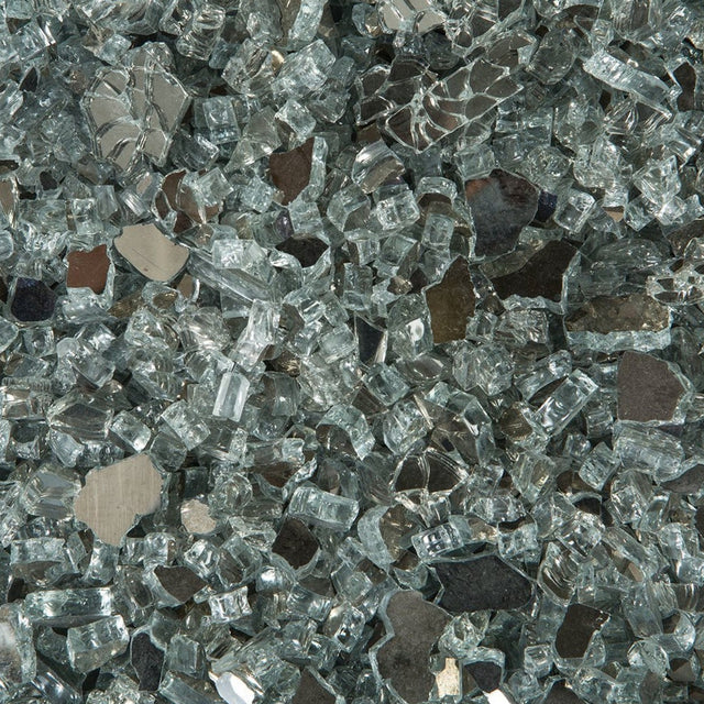 This image shows a close up of this silver colored fire glass.