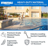This vacuum head was made with heavy-duty materials and is the industry leader in premium vac heads. It's been made with premium-grade molded plastic material and has an ergonomic, lightweight design. It has industry leading suction capability and is corrosion-proof and UV-resistant.